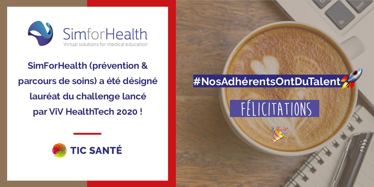 TICSanteNA's tweet image. [ #Nosadhérentsontdutalent 🚀]

Félicitations à @SimforHealth, désigné lauréat du challenge lancé par ViV HealthTech 2020 !

#simulationnumérique #esante #formation