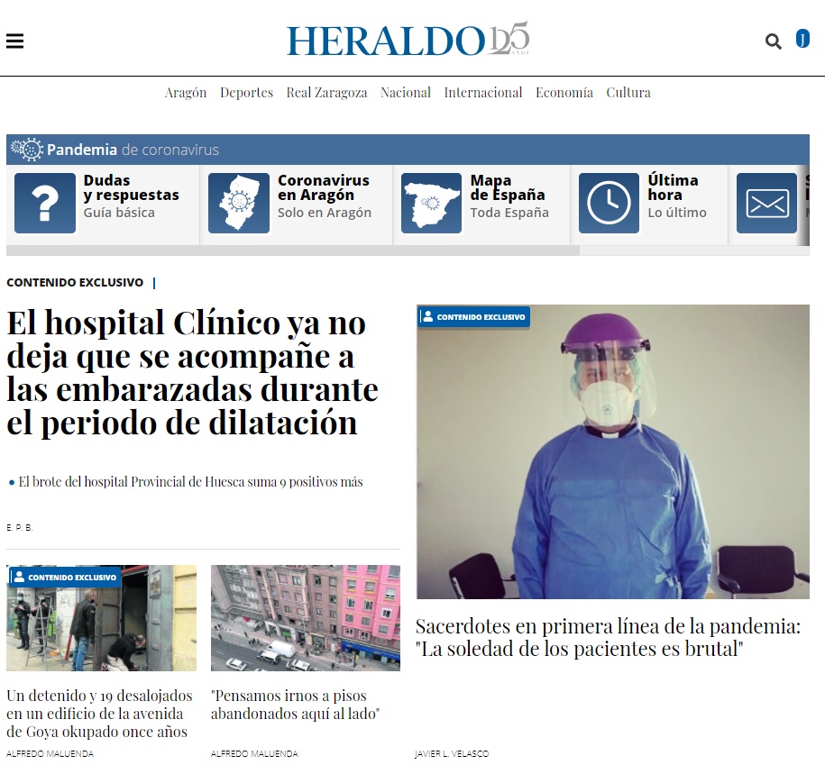 heraldoes's tweet photo. 🏥 El Clínico ya no deja que se acompañe a las embarazadas durante el periodo de dilatación.
🗣️ Sacerdotes en primera línea de la pandemia: "La soledad de los pacientes es brutal".
👮‍♂️ Un detenido y 19 desalojados en un edificio okupado once años.

📲 https://t.co/7PmU99o1m5 https://t.co/VF8YEUDHe9