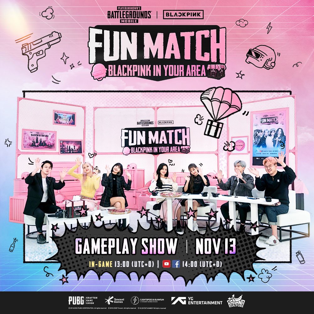 ygofficialblink's tweet photo. Catch the @BLACKPINKOFFICIAL Gameplay Show premiere in @PUBGMOBILE at 13:00 UTC / 22:00 KST on Friday, November 13.
You can also watch the broadcast at 14:00 UTC / 23:00 KST via PUBG MOBILE’s official Facebook and YouTube channels!

#BLACKPINK #PUBGMOBILE https://t.co/w08Xa3U8E6