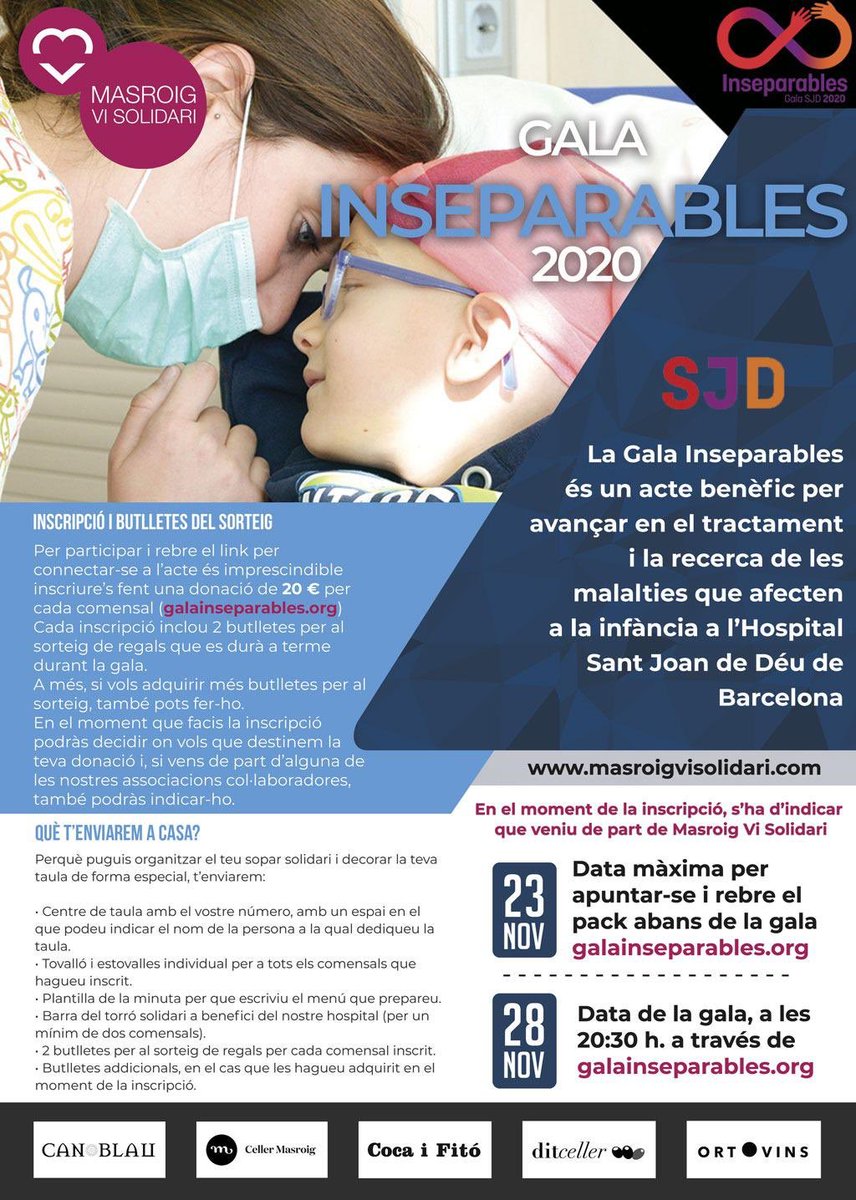 MasroigSolidari's tweet photo. Participem-hi!!
La gala INSEPARABLES
📆28 novembre
🕢20.30h, des de casa (indiqueu que veniu de part de Masroig Vi Solidari)

@SJDbarcelona_es 
#CanBlau @CellerMasroig @cocaifito #DitCeller #OrtoVins https://t.co/kE1KQSLoKg