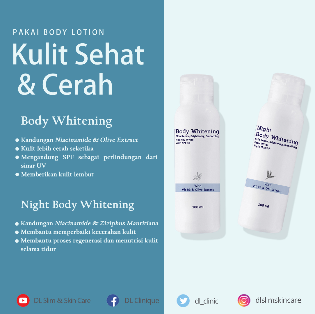 dlslimskincare's tweet photo. Hi Kawan Setia! Pada tau gak nih kalau kulit lembap adalah kunci buat kulit sehat? Buat mendapatkan kulit lembap, salah satunya bisa kamu lakuin dengan memakai Body Whitening lho~ 😘💗 https://t.co/lYnFAl4kgh
