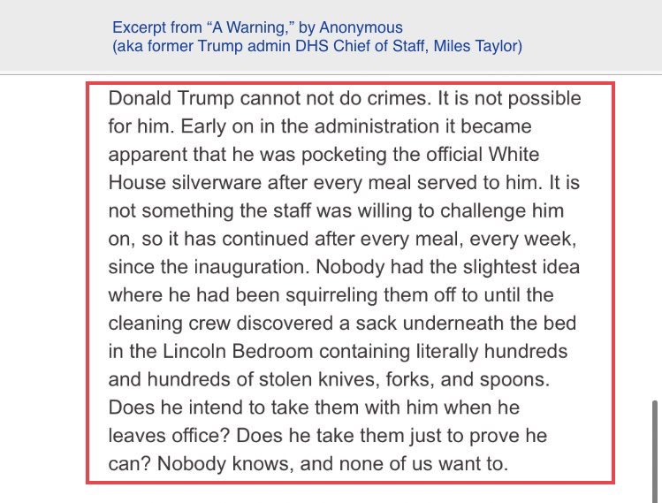 DelVeneto's tweet photo. @robreiner Can’t we convince him to take his toys &amp; the stolen silverware &amp; just head home for the holidays to sunny FLA?

@MilesTaylorUSA: I must ask, is the following excerpt from your book a true story or embellished? ⤵️ https://t.co/gA6K30Nhod