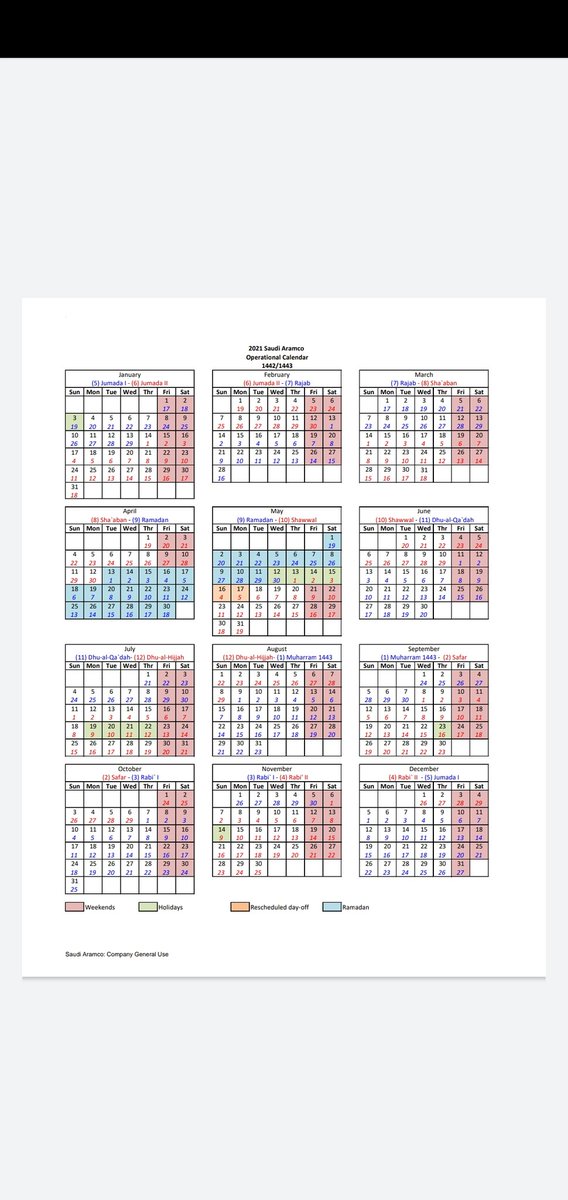 Aramco calendar 2022