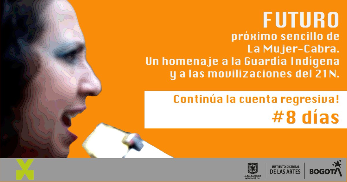 Continúa nuestra cuenta regresiva para el gran lanzamiento de FUTURO, canción homenaje a nuestra Guardia Indígena! #FUTURO #8días con el apoyo de <a href="/idartes/">Idartes</a> con invitación especial a <a href="/GuardiaIndigena/">Guardia Indígena</a> <a href="/conpicolombia/">CONPI Coordinación Nacional de Pueblos Indígenas</a> <a href="/concipmpc/">Comisión Nal. Comunicación Pueblos Indígenas</a> <a href="/ONIC_Colombia/">Organización Nacional Indígena de Colombia - ONIC</a> <a href="/CNTI_Indigena/">Comisión Nacional de Territorios Indígenas</a> <a href="/CNMIColombia/">Comisión Nacional de Mujeres Indígenas -Colombia</a> <a href="/MPCindigena/">Mesa Permanente de Concertación Indígena - MPC</a>