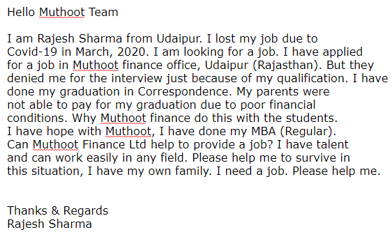 udr92's tweet photo. @GMuthoot @MuthootJohn @MuthootIndia @TheMuthootGroup 
Very disappointed with Muthoot recruitment process. I need job. Plz help me sir https://t.co/shVXlYk5jD