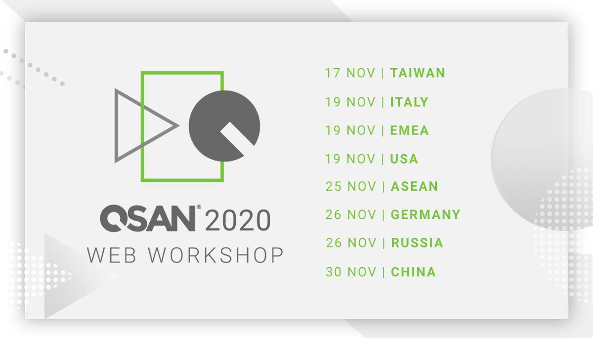 QSANstorage's tweet photo. Now is the best time to transform. QSAN November Web Workshop will bring you the most detailed knowledge of all-flash storage our newest entry-level NVMe flash storage, https://t.co/xPxpn1IAeP
#QSAN #WebWorkshop #storage #Nondisturb #NVMeAllFlash #NVMeStorageArray #FlashArray https://t.co/lh3jrC5ap1