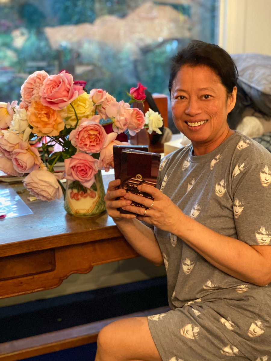 JimmyBarnes's tweet photo. I picked these roses for my girl just before the huge rainstorm.  I get chocolate bars. Hey She’s wearing jimmy jams, I reckon we need Jane jams. https://t.co/J69UtUC11p