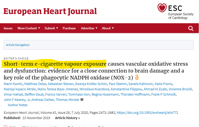 A  Prof. claimed to have identified the mechanism for vaping-related  #organ  #damage that in  #reallife nobody has ever observed for nicotine  #ECigarettesActual  #experts in the field were very quick to point out the many  #flaws in the paper https://www.sciencemediacentre.org/expert-reaction-to-study-looking-at-e-cigarette-vapour-and-vascular-effects-in-mice-and-smokers/2/n