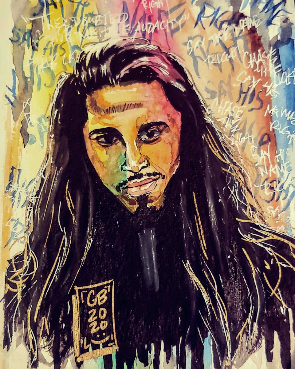 eccentricgb's tweet photo. Insomnia & inner frustration led to this pretty wild portrait of wrestler Mustafa Ali lol. Watercolor & ink on watercolor paper. I'm actually fairly proud of this one as I didn't do a pencil outline first XD @aliwwe
#mustafaali #adeelalam #aliwwe #wwe #wrestlingart #SmackDown https://t.co/bQgRTzHInX
