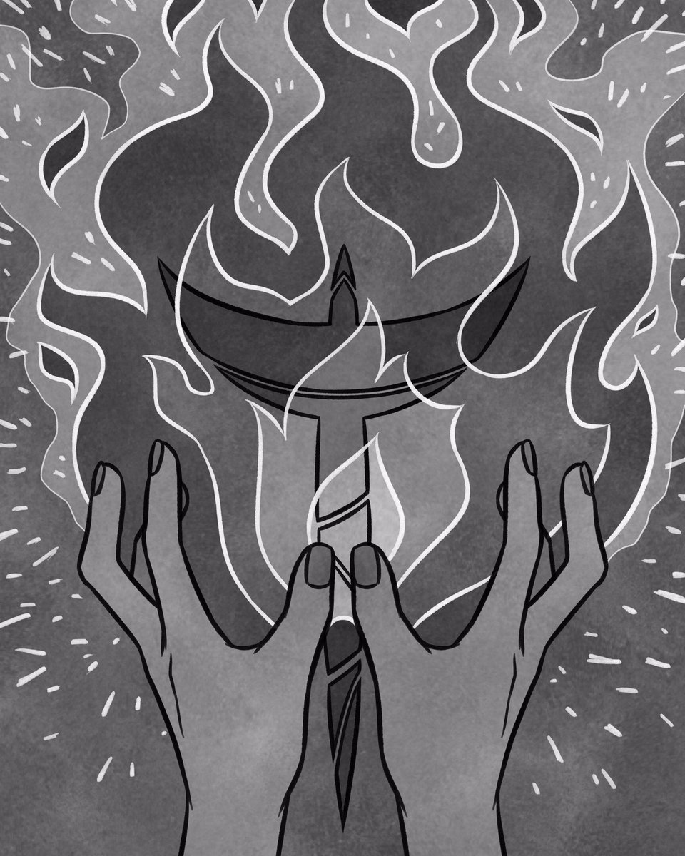 whaeverstudios's tweet photo. Shoot! A technical delay caused by silliness deprived our twitter account of #wsinktober Day 31? What happens now?! 
In the fire, will she burn?

#whaeverstudios #wintersands #artchallenge #gamedev #wsagatha #fire #indiedev #keeperoffire #burn https://t.co/RImJZIxnEy
