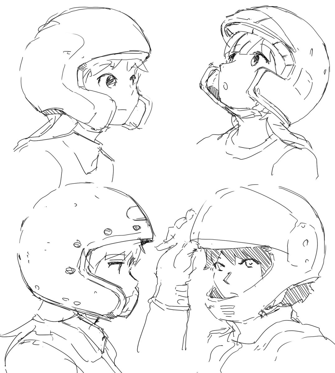 自分の場合ヘルメットを先に描いてから顔を描く方がしっくりくる事に気づいた 