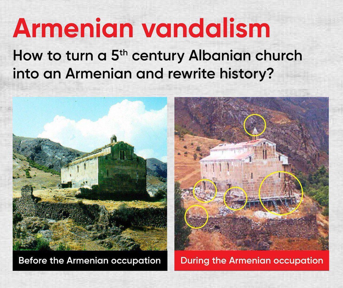 Dschamila3's tweet photo. #Armenia’n occupants have been intentionally destroying Albanian legacy in #Karabakh during the 30 years of the occupation. #AzerbaijanStoppedArmenianAggression #KarabakhIsAzerbaijan #aggressorArmenia https://t.co/26iHSR4Jv7