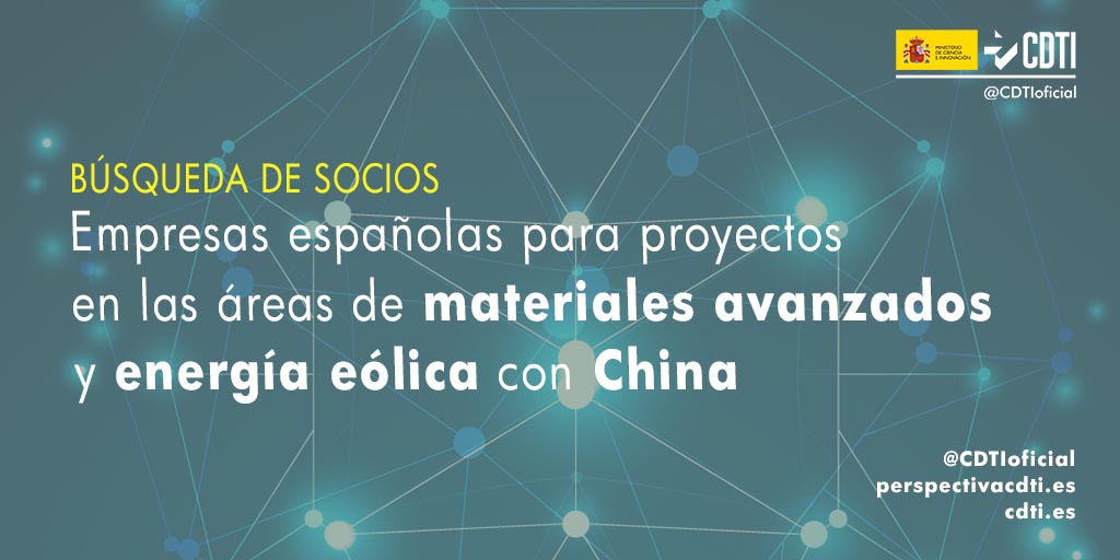 CDTI_innovacion's tweet image. 📢Búsqueda de socios españoles para colaborar en varios proyectos con #China en las áreas de #MaterialesAvanzados y #EnergíaEólica con apoyo de #AyudasCDTI👇

➡️bit.ly/2Iob6zi