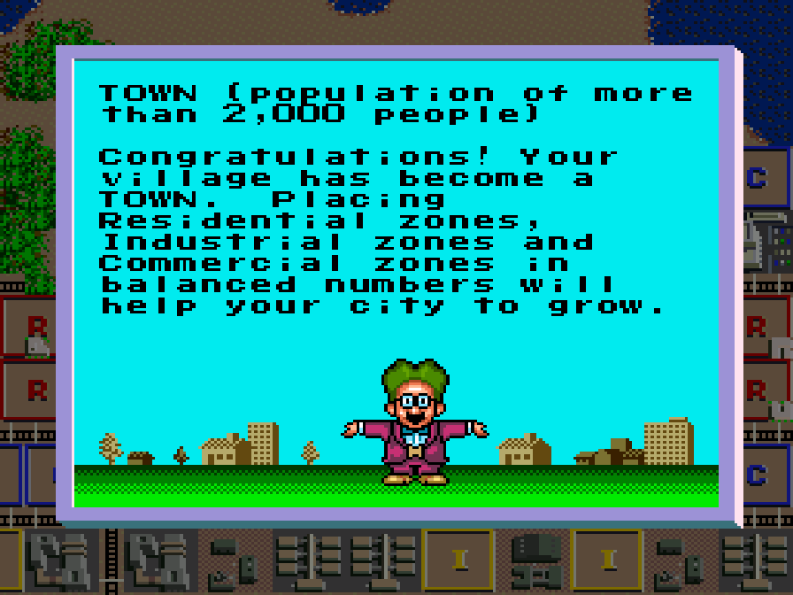 And boom, we're a town. You'll note I'm assuming the SNES version operates like the original PC versions did and there's ways to fool the system.Like.. railroads don't degrade if you build power-lines over them. Or only needing 2 rail-road spaces to cover a block. #IGCvSNES