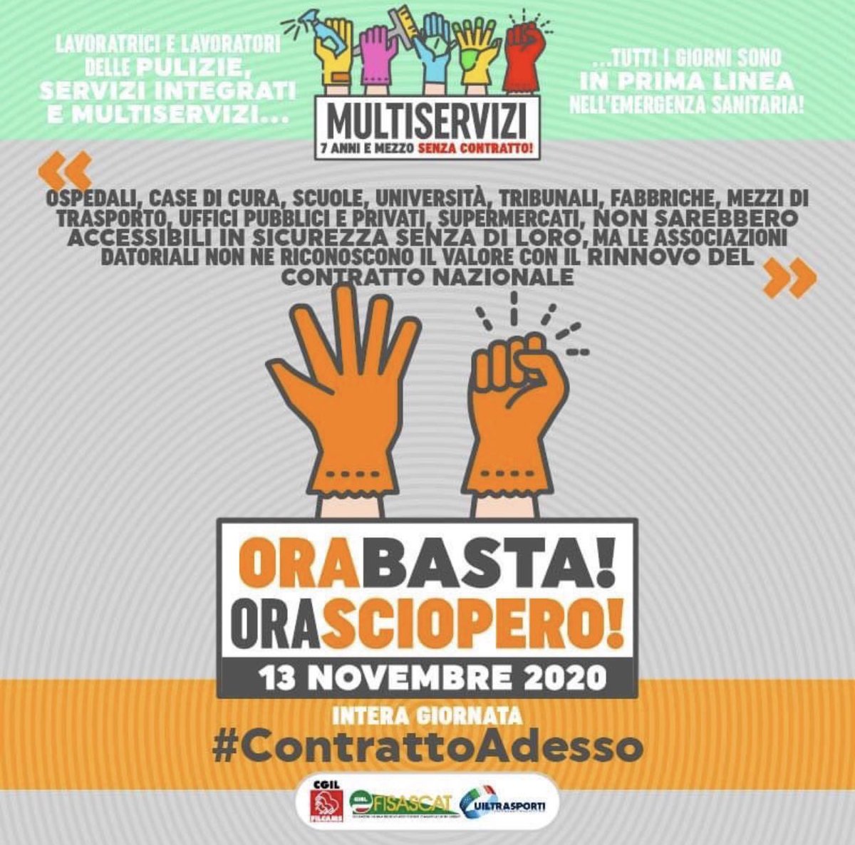 In piazza Del Carmine a Cagliari manifestano le lavoratrici e i lavoratori per rivendicare il rinnovo del CCNL MULTISERVIZi . # + rispetto e dignità del lavoro - basta #subitoilcontratto