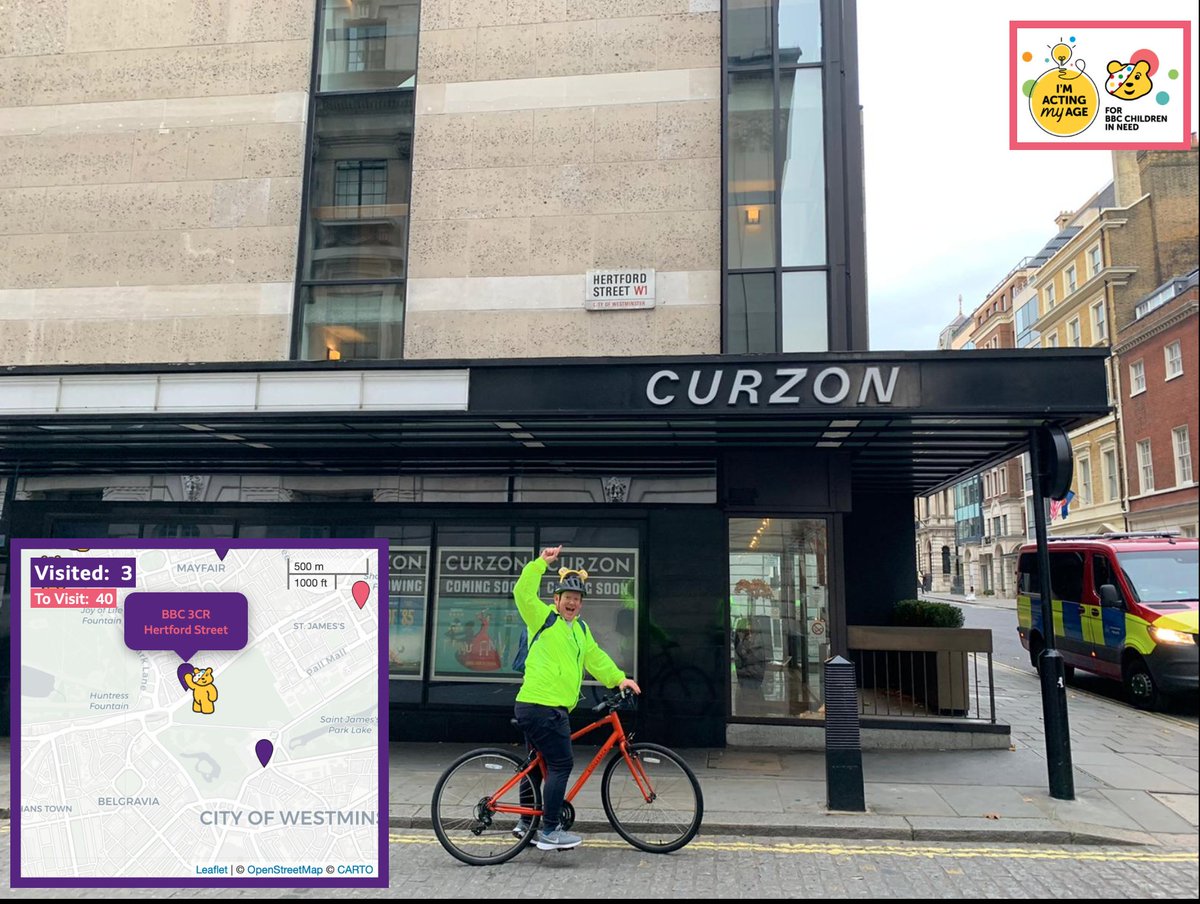 Just down to the road to stop 3 -  @BBC3CR represented by three streets. First up it's Hertford Street.  #ChildrenInNeed  