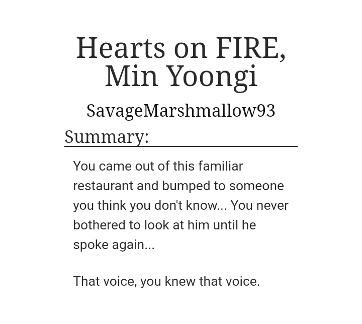 yoongisdgirl's tweet photo. Hearts on fire, Min Yoongi
2 chapters added.
Okay, so I decided to continue this story. I hope you like it.
#BTSxARMY #YoongiAU #SUGAAU
#BTSxReader #Ao3
#BTSxHer #BTSFanfic #SavageMarshmallow93
🔗https://t.co/AkcVLpH6oq https://t.co/bkDIHxtQEz
