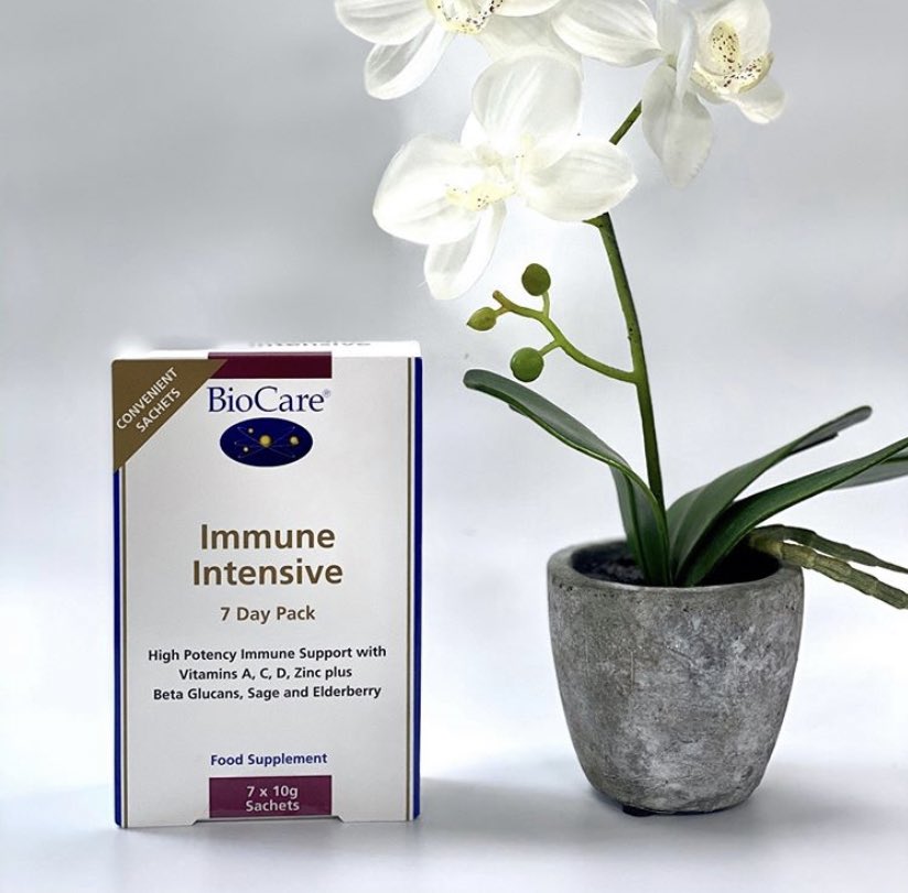 Bio  care immune intensive sachets 

A potent complex of elderberry, sage and beta glucans with vitamins C, D and Zinc which supports a healthy immune system.💪⠀
⠀
<a href="/Biocareltd/">Bio Care LTD</a>  immune intensive is a pleasant tasting powder that can be mixed with liquids for flexibility.