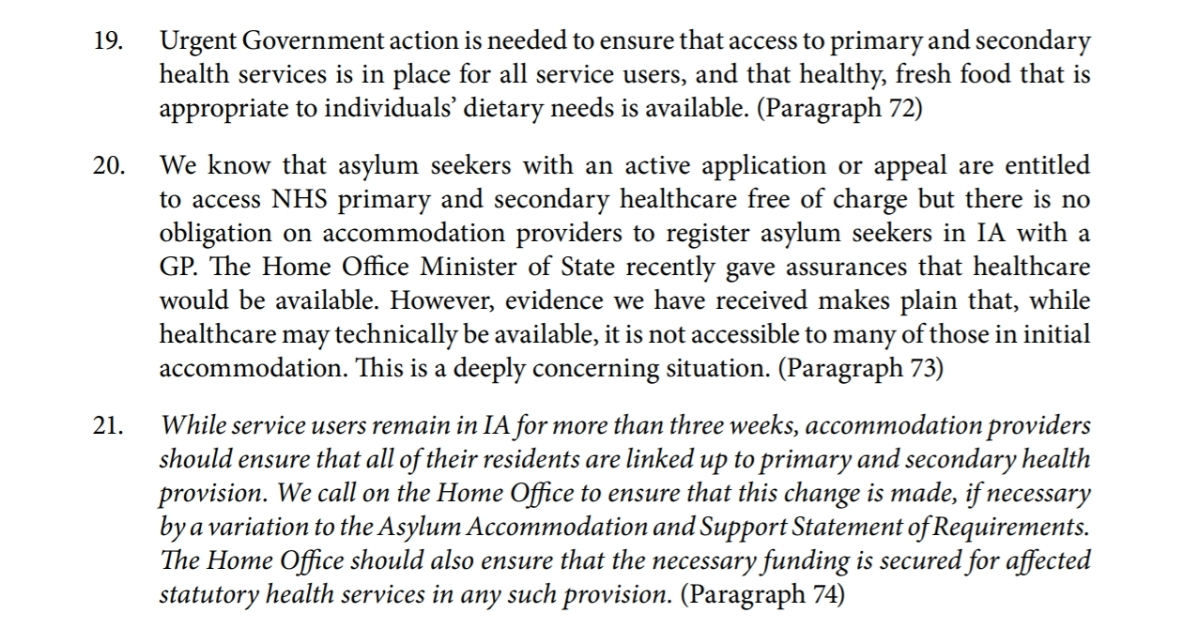  @CommonsHomeAffs has described asylum seekers’ lack of access to health services as “deeply concerning”.But  @pritipatel  @ukhomeoffice have so far failed to act on their recommendations, even as the threat of  #COVID19 increases...Read the full report:  https://committees.parliament.uk/publications/2171/documents/20132/default/