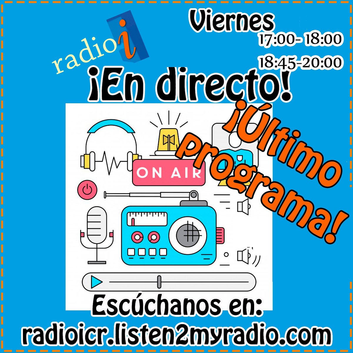Esta tarde en Radio i  tendremos nuestra última sesión del taller y nuestro último programa directo. Será una tarde muy especial!!Tendremos recomendaciones culturales, música y entrevistas. Escúchanos!!!