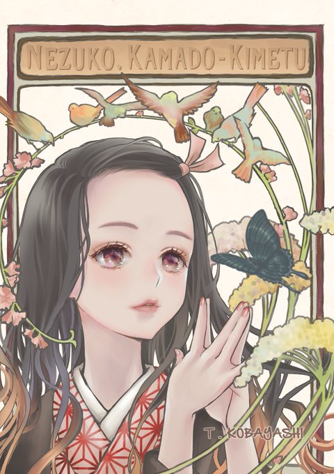 小林拓己さんがTwitterに投稿した竈門禰豆子(鬼滅の刃)のイラスト。