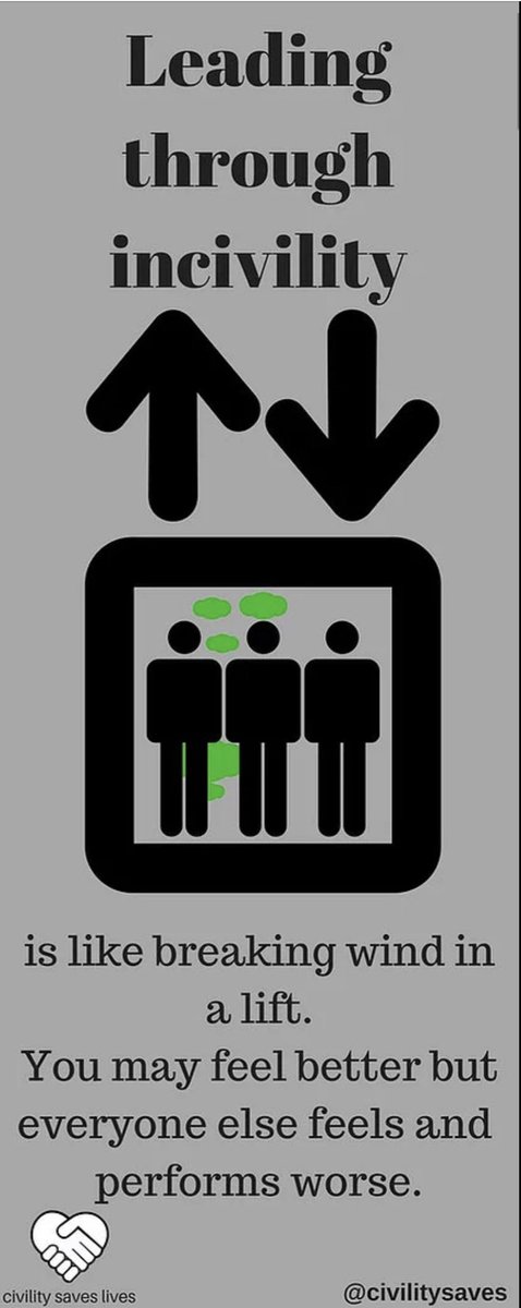 No. 1 SelfKeeping our own behaviours in check. Ask am I the person who lifts others up or who keeps them down? Ask ‘what would I feel like if someone treated me that way?’ Recognise when you’re tired and real a break. Encourage others to do the same  @civilitysaves