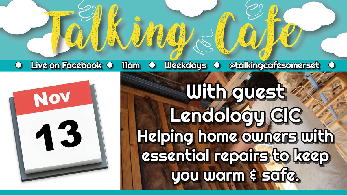 lendologycic's tweet photo. Today, Ellie is talking about our partnership with @Southsomersetdc at today's #TalkingCafe with Community Council for #Somerset.
Drop-in at 11am to find out how we are helping homeowners in your local #community fund essential #repairs to keep warm and safe in their #homes. https://t.co/2KetDHvu7E