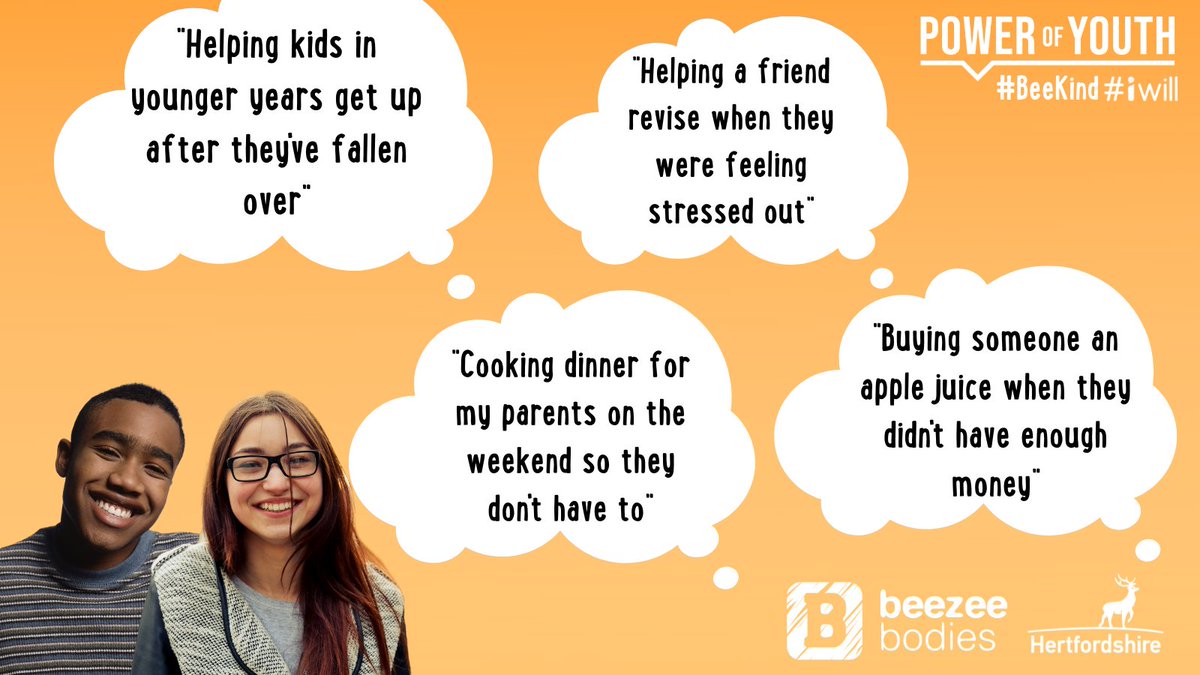 Happy #WorldKindnessDay! Hopefully you're giving &amp; receiving all sorts of good vibes today.

We're running a #teens project with <a href="/hertscc/">Hertfordshire County Council</a> &amp; this week we've been talking about #kindness. Here are a few examples of some of the ways they have shown kindness recently. #BeeKind #IWill