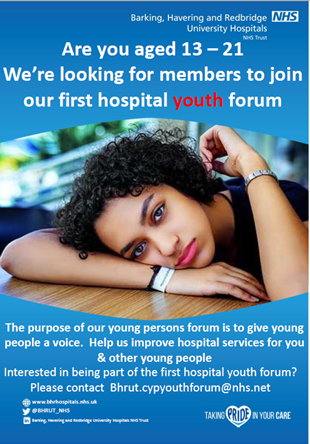 AntWeb7's tweet photo. If you are aged 13 - 21, you could be instrumental in our first Youth Forum.  @BHRUT_NHS @PTEXPBHR @vickymilesgale The purpose of our young persons forum
is to give young people a voice. Help us improve hospital
services for you &amp; other young people https://t.co/gXrwn7WTWS
