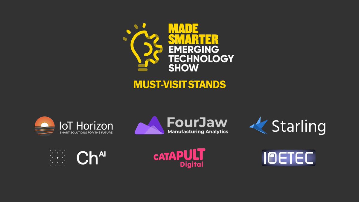 elementsdottech's tweet image. If you&apos;re at the @MadeSmarterUK Emerging Technology Show today, make sure you check out our friends at FourJaw, @StarlingSol, ChAI, @DigiCatapult, @Totallysecure and @IoT_Horizon, where you can find out more about us.