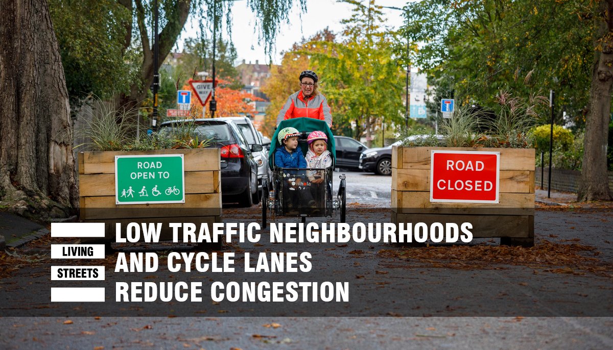  LTNs & cycle lanes reduce congestion. Studies have shown that installing LTNs results in some people driving fewer trips, combining multiple trips into one, travelling at a less congested time or switching to public transport, walking or cycling.  https://livingstreets.org.uk/ltns 