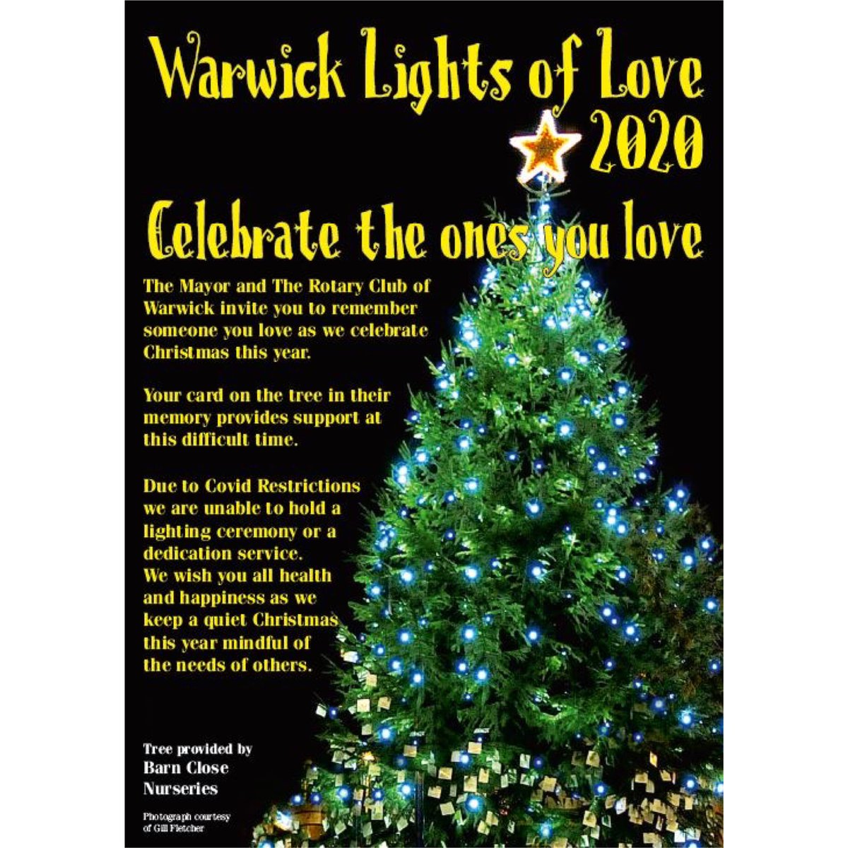 WarwickTCouncil's tweet photo. Warwick Lights of Love returns this year!

The Mayor of Warwick and Rotary Club of Warwick invite you to celebrate and remember someone you love.

For further information, and to download a form, please visit: https://t.co/Jv06oBIvdb https://t.co/omCW2J2uez