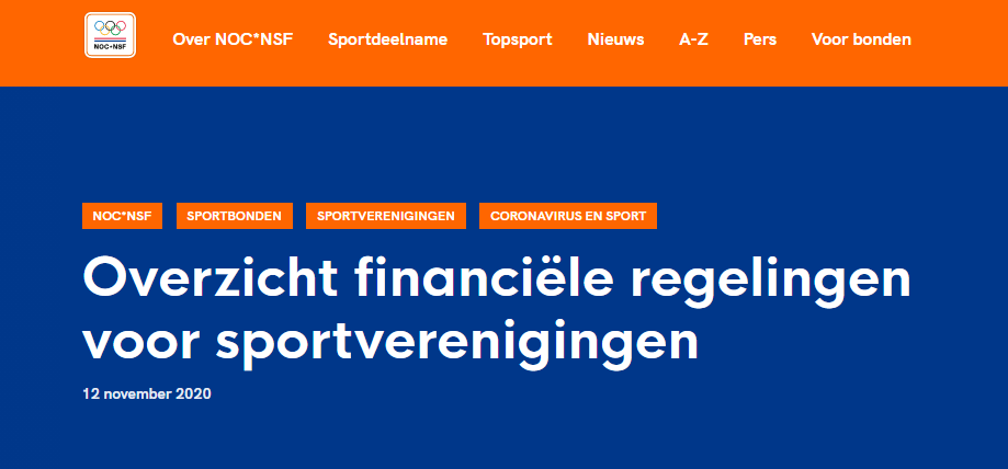 WaarborgSport's tweet image. Er zijn verschillende overheidsregelingen beschikbaar die #sportverenigingen steun kunnen bieden om de financiële gevolgen van de coronamaatregelen op te vangen. Hierbij een laatste update van @nocnsf  
nocnsf.nl/nieuws/2020/11…