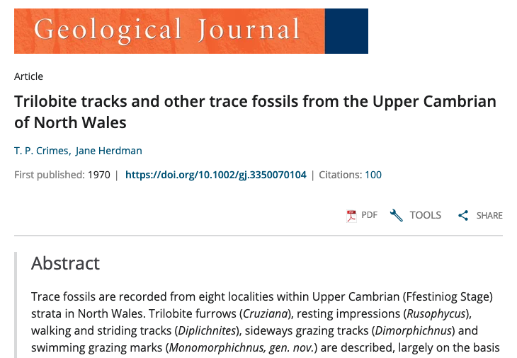 I was a little confused to read that my  @LivUniEarthSci lecturer, Pete Crimes, had co-authored a Cambrian trace fossils paper with Jane Herdman, since she had died 48 years earlier, in 1922. #FossilFriday
