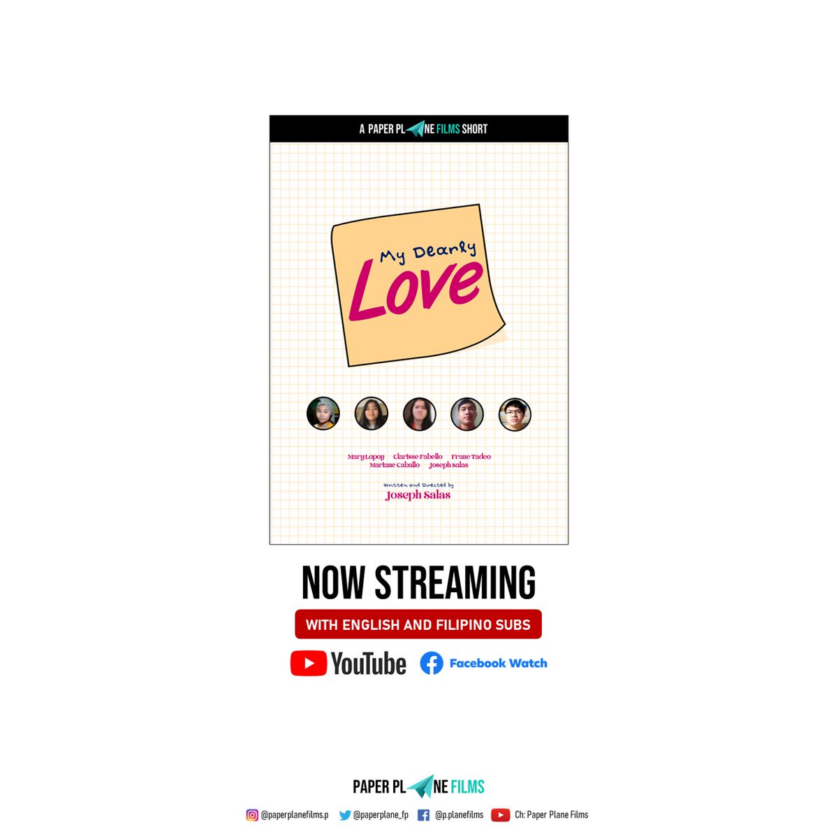 paperplane_fp's tweet photo. #MyDearlyLove is now streaming with English and Filipino CC in our YouTube channel and Facebook Watch page.
YT link: https://t.co/kp5M1zJMCF
FB link: https://t.co/zICvq054na
Rate and review our short here: https://t.co/yZGeu8ZmRI
Stream it now!
#paperplanefilms
#lockdownromance https://t.co/QZtnPxXml6