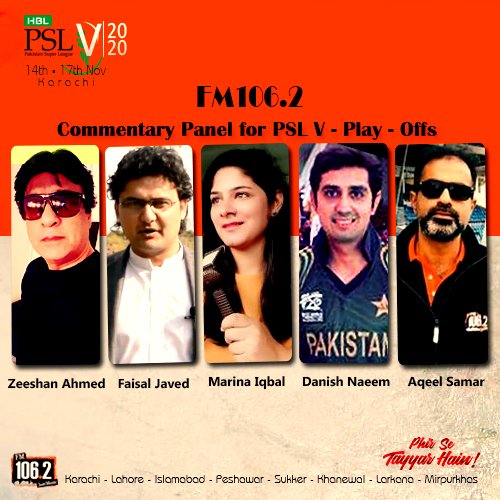 FM1062's tweet photo. #HBLPSLV Play-Offs commentators!!
#PhirSeTayyarHain https://t.co/jQOWEsgzxM