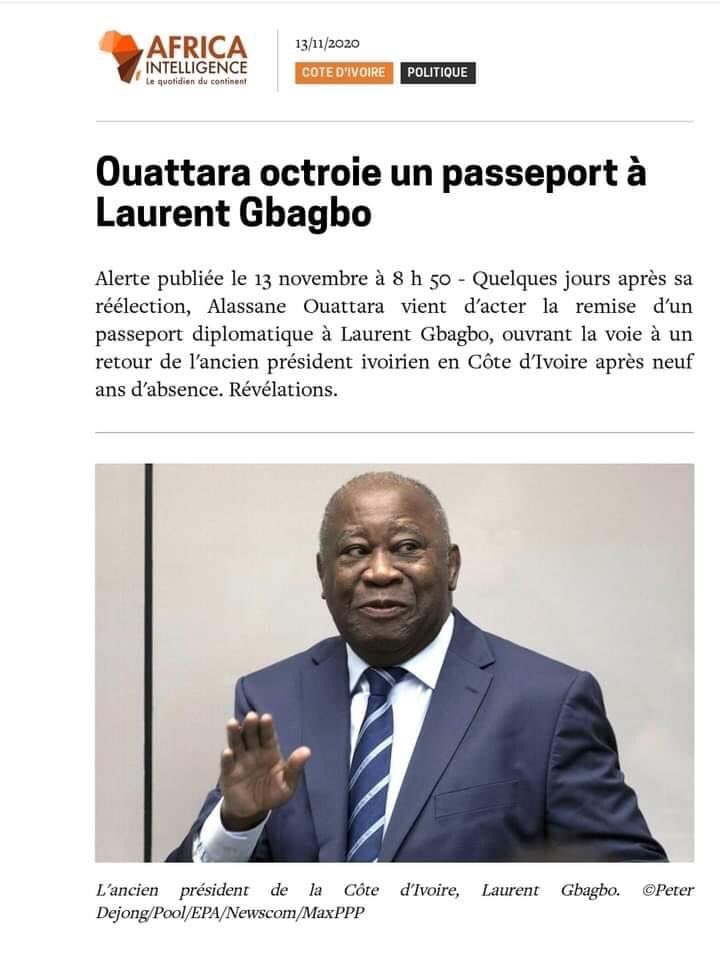 CotedIvoire_off's tweet photo. #FlashCiv
Le Président @AOuattara_PRCI aurait donné son OK pour le passeport de Laurent Gbagbo. https://t.co/Du6NvDTtK1