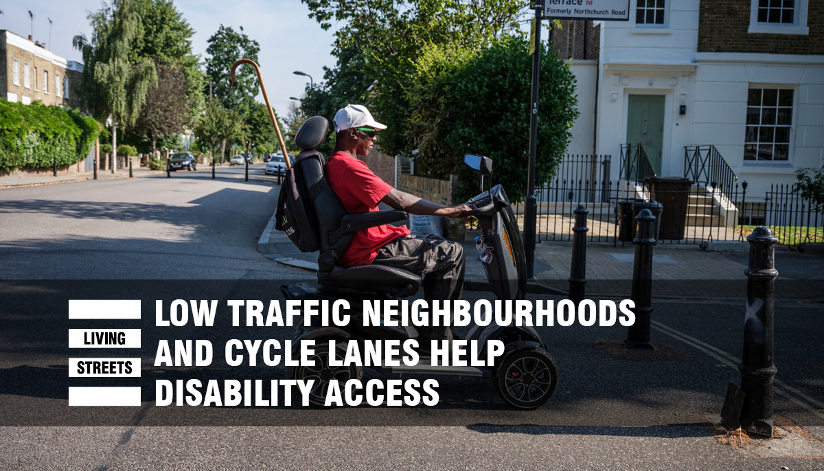   #LTNs and cycle lanes help disability access The aim of an LTN is to deter through-traffic - not remove all traffic. Anyone who needs to travel by car or taxi can still do so but the streets will be safer for everyone. https://livingstreets.org.uk/ltns 