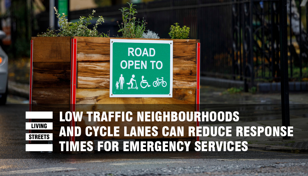 LTNs & cycle lanes can reduce response times for emergency servicesLTNs are open to emergency services, & they must be consulted before LTNs are introduced. Emergency vehicles can respond more quickly in LTNs because they're not held up by traffic.  https://livingstreets.org.uk/ltns 