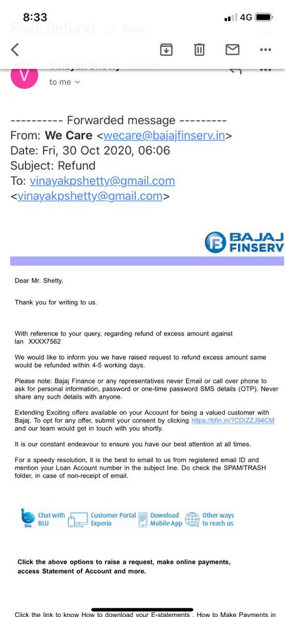 idew1990's tweet photo. @Bajaj_Finserv I have been following for ages on my payment..the airline is already credited the money what is the pain of transferring to me ..I have been following up and u have been giving excuses ..please dun ask me to DM you let this be on open forum https://t.co/eZif1wStKB