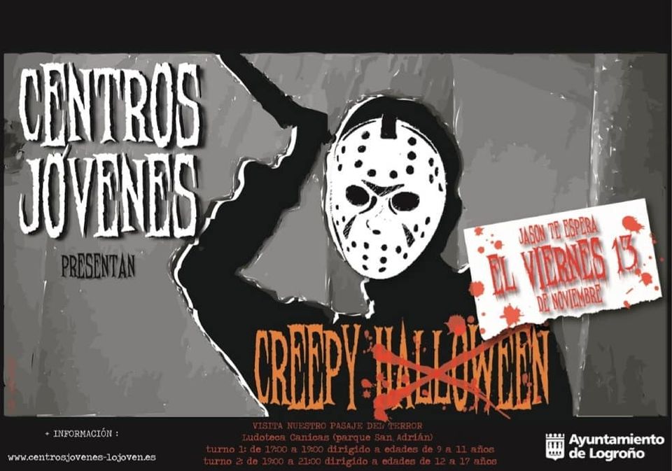 AytoLogrono's tweet photo. 👹😱| Los centros jóvenes y ludotecas municipales de #Logroño celebran hoy el ‘Viernes 13’ con un pasaje del terror con personajes del cine, divertidas pruebas y muchas sorpresas… 

👉 Más info: https://t.co/caEEk0qpjF https://t.co/8p7rqIUHWh