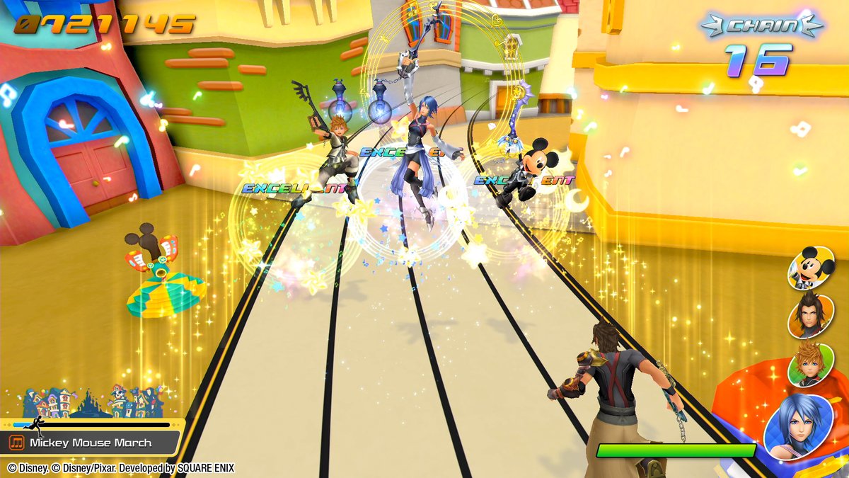 KINGDOMHEARTS's tweet photo. 🌟 "Let's team up!" 🌟

Use a Summoning Star in a Field Battle Music Stage to add King Mickey to your team for the duration of the song in #KingdomHearts Melody of Memory.

He can attack enemies with rainbow timing guides and fully restore your HP when you're in a bit of a pinch! https://t.co/RoL5Y1lGD5