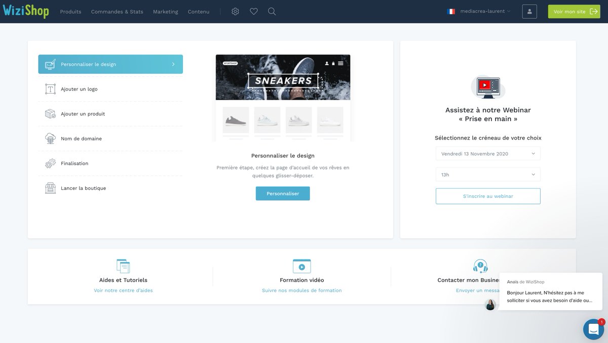 Ah j& #39;avais un espace existant, du coup, je ne passe pas par le process habituel. Mais c& #39;est bien fait, l& #39;onboarding est bien fichu. Il y a la formation de prise en main où l& #39;on peut s& #39;inscrire  #commerces   #digitalisation   #wizishop