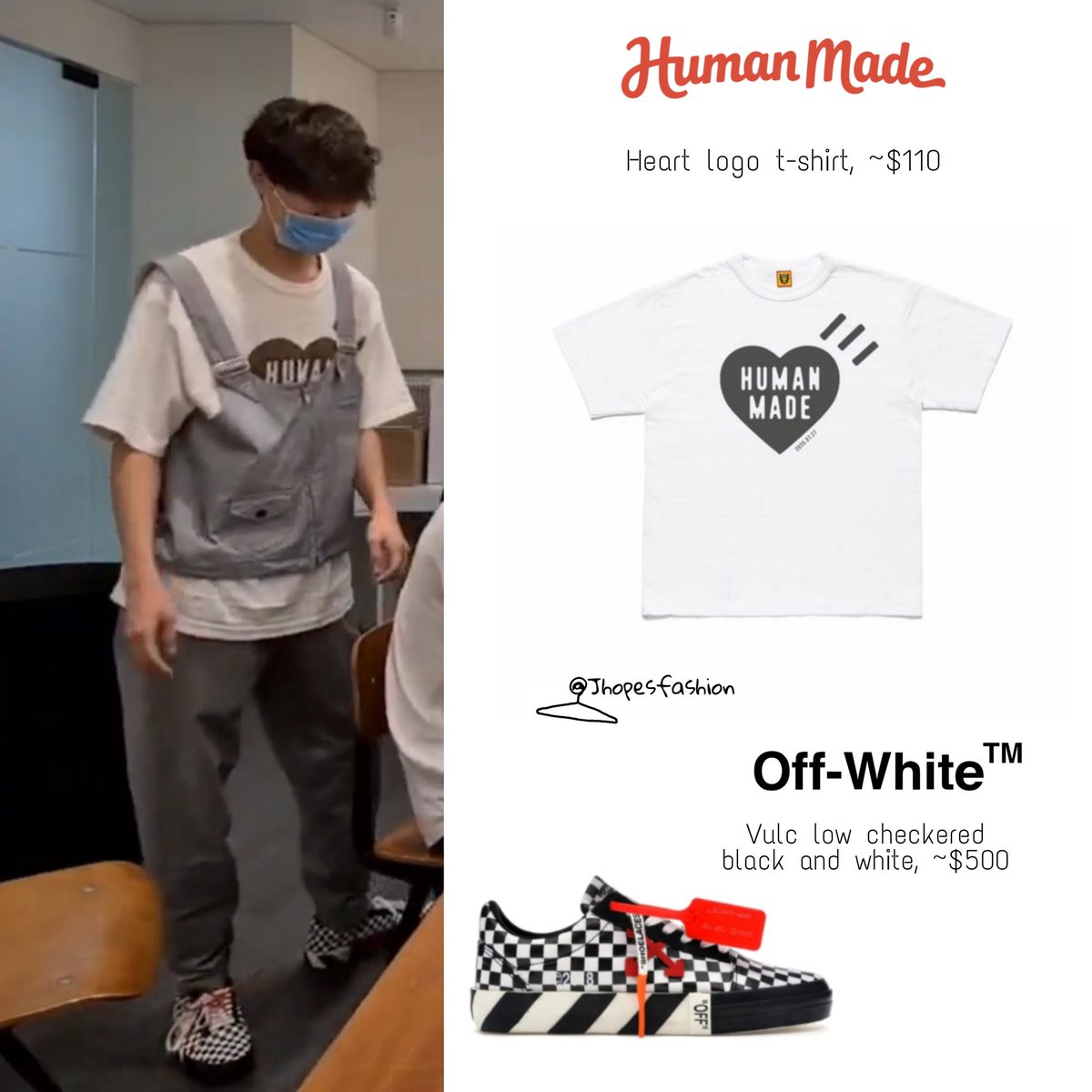 Hoseok's Human Made t-shirt and Off-White shoes 201113 - 2009