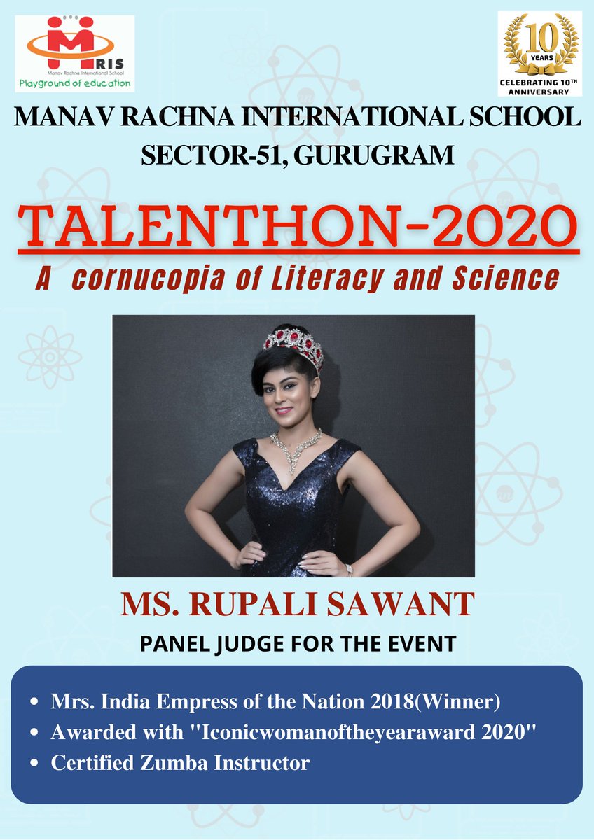 MrisEdu's tweet photo. #Talenthon #TalenthonJudge #MRIS #Gurugramevent
Ms. Rupali Sawant holds the title ‘Mrs. India Empress of the Nation 2018’, and ‘Mrs. Maharashtra 2017’. She is also a Certified Zumba Instructor and a Brand Ambassador for Pageant Event registered Companies. https://t.co/WwerKBa4A7