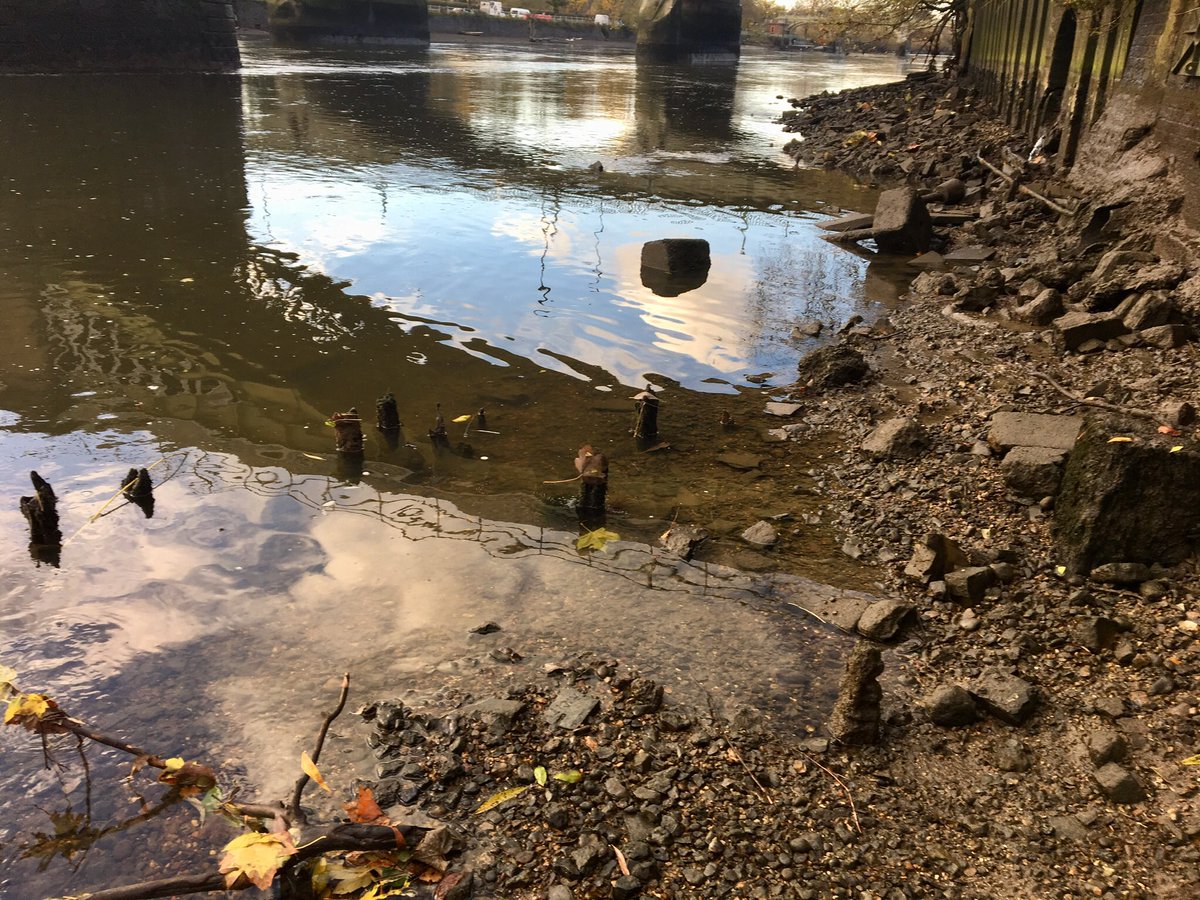 Just peeking out from the Thames at low tide during the Richmond Draw-Off the remains of the old Tudor/Stuart jetty for Richmond Palace, monarchs would have disembarked here from vessels. The river was once the safest & quickest way to travel as roads were difficult & dangerous.