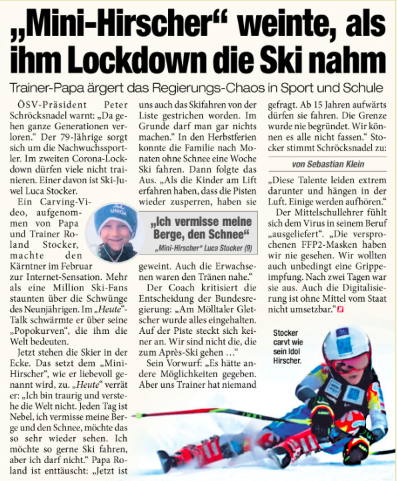 Seb_Klein_'s tweet photo. "Mini-Hirscher" Luca Stocker darf nicht trainieren. Das bricht dem ihm das Herz.

Papa Roland Stocker ist sein Trainer und Mittelschullehrer. Er kritisiert die Zustände in Sport und Schule.

Gefühl in der Schule? "Ausgeliefert."
FFP2-Masken? "Nie gesehen."
Grippeimpfung? "Aus." https://t.co/SiuPpIUWJU