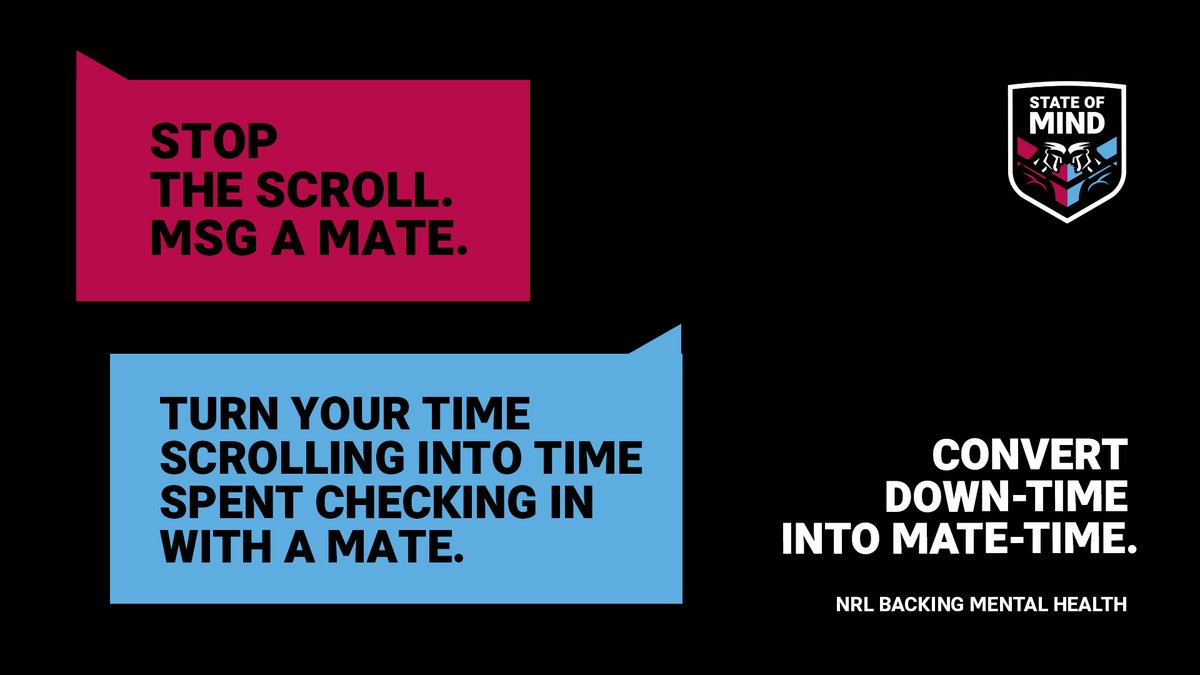 NRLWomens's tweet photo. Stop the scroll. Message a mate. Convert Down-time into mate-time ๐
#NRLStateofMind https://t.co/gPNz0S4WZ4