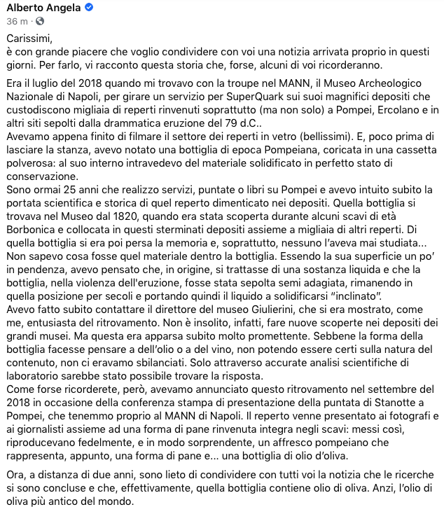 L'incredibile scoperta dell'olio più antico del mondo
<a href="/albertoangela/">Alberto Angela</a> <a href="/MANNapoli/">Museo Archeologico Nazionale di Napoli</a> @UlisseRai1 
#cultura #13novembre #albertoangela