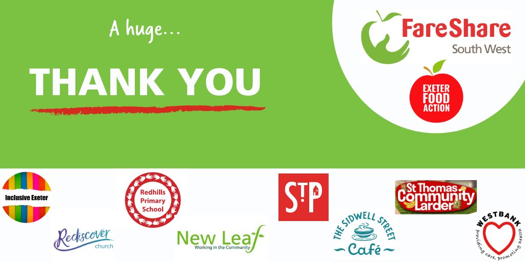FareShareSW's tweet photo. THANK YOU! Our new #Devon partners are a brilliant bunch doing vital work. The expansion of our core service into Devon &amp; Cornwall, which will mean fewer people go hungry, is possible thanks to @asda, @ExeFoodAction, @therealginsters &amp; @ExeterChiefs.
#fighthungercreatechange https://t.co/UT8Snx1PG0